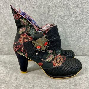 Irregular Choice Miaow Black Floral Tapestry Heeled Ankle Boot Womens EU 39 US 8